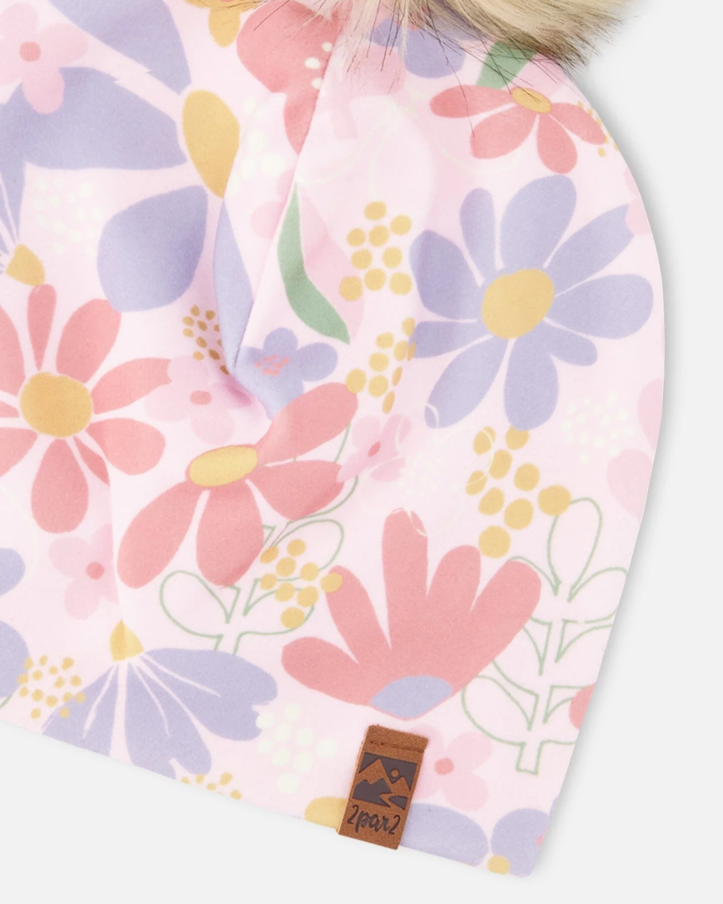 Stretch Jersey Hat Pink Flower Print With Pompom - Image 4