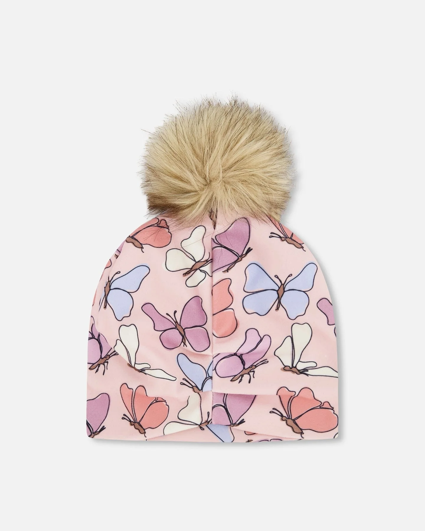 Stretch Jersey Hat Pink Printed Butterflies With Pompom - Image 4
