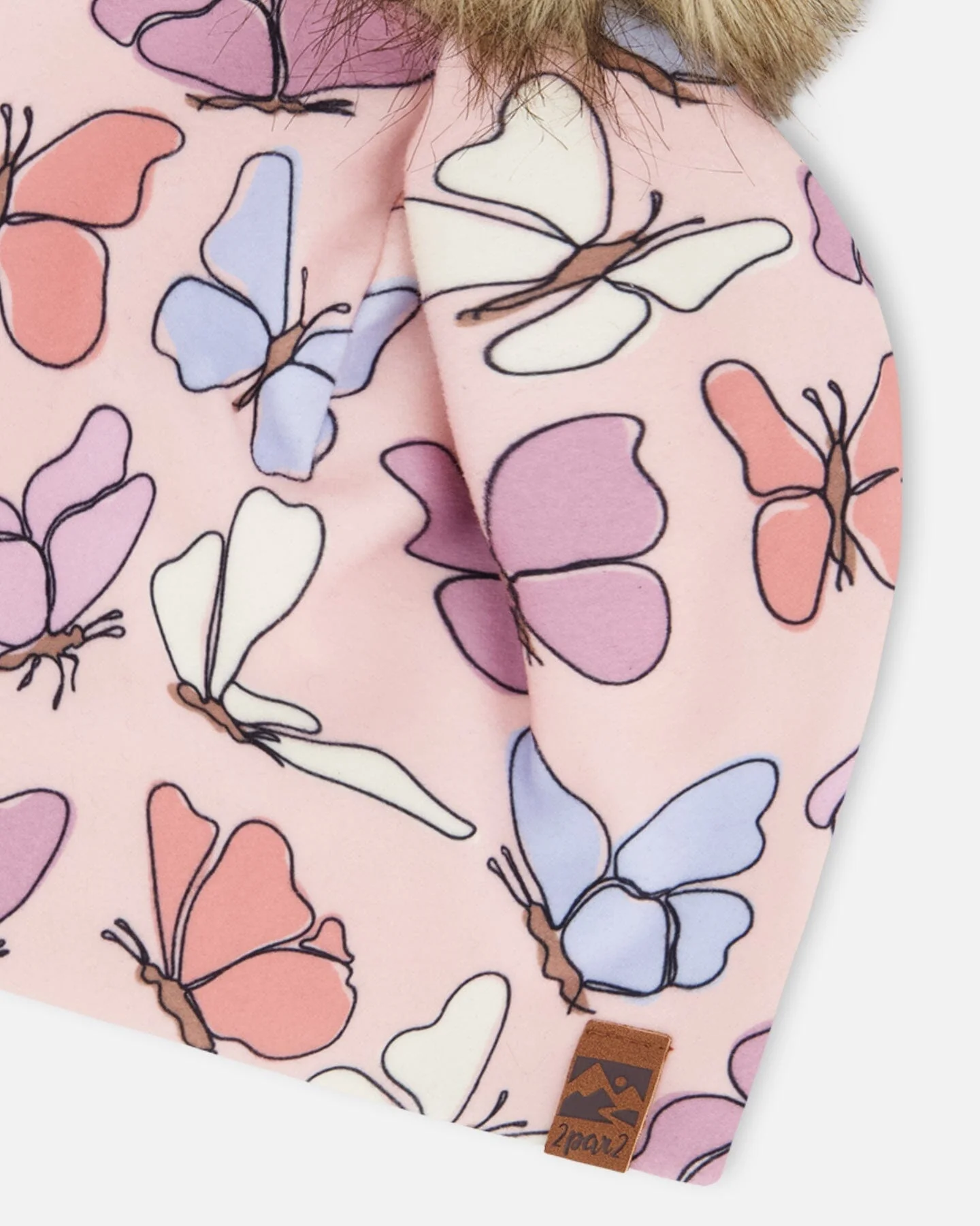 Stretch Jersey Hat Pink Printed Butterflies With Pompom - Image 5