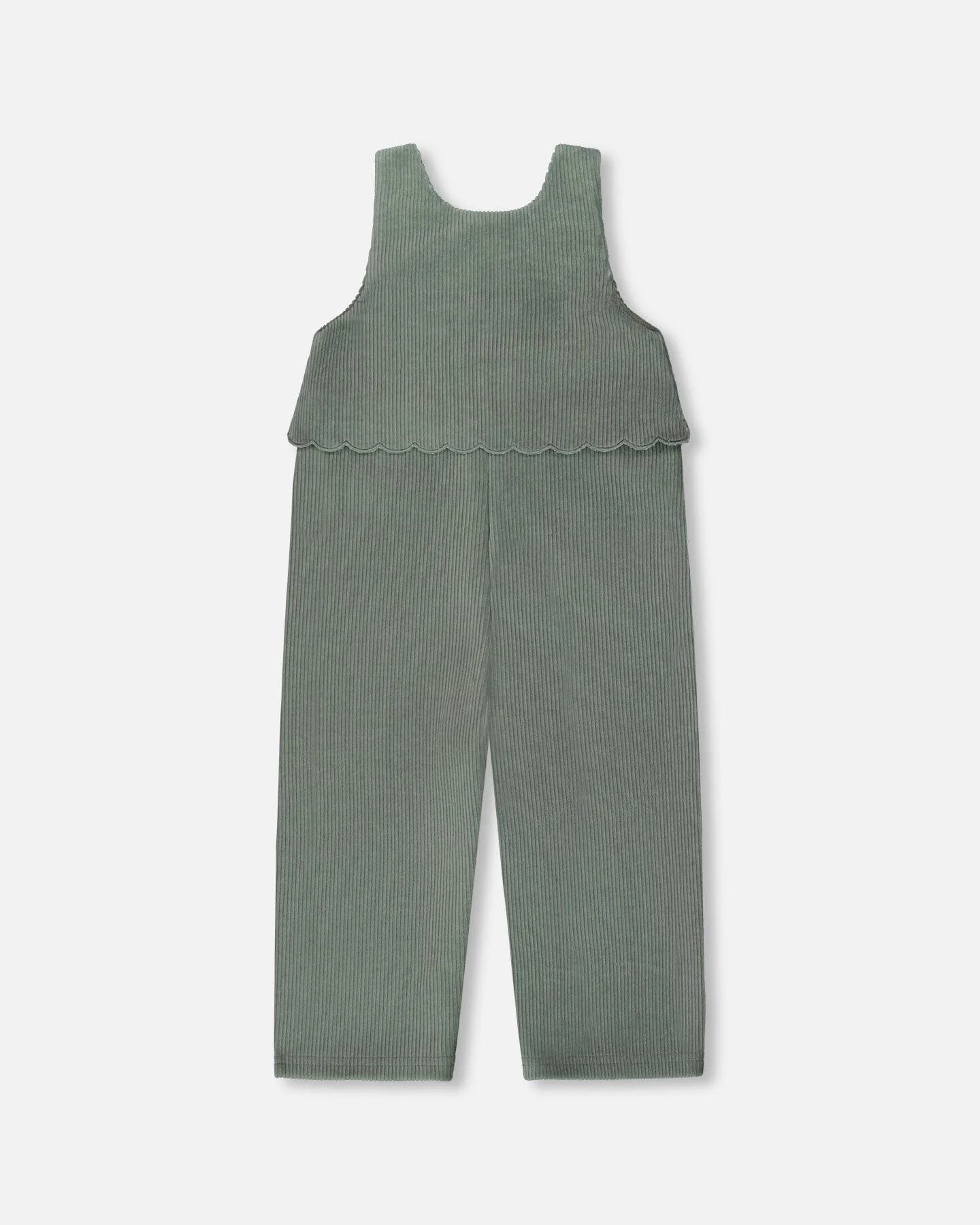 Stretch Velour Faux-Layered Overalls Jade Green - Image 4