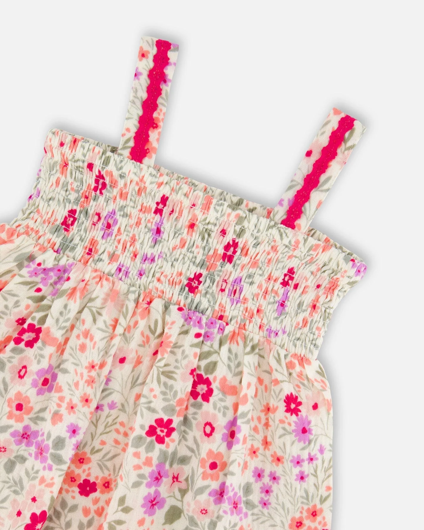 Tank Top With Smocking And Shorts Set In Muslin Off White Printed Flowers - Image 4