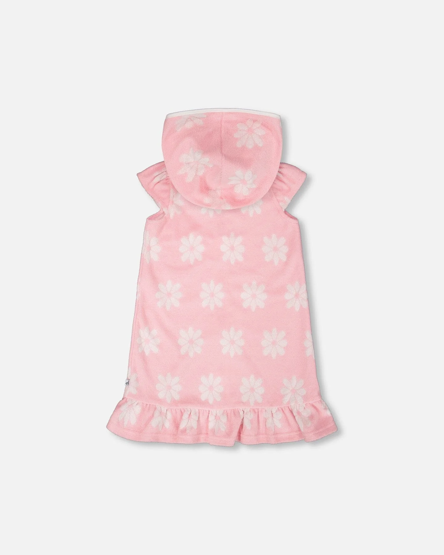 Terry Cloth Beach Hoodie Dress Pink Printed Flowers - Image 3