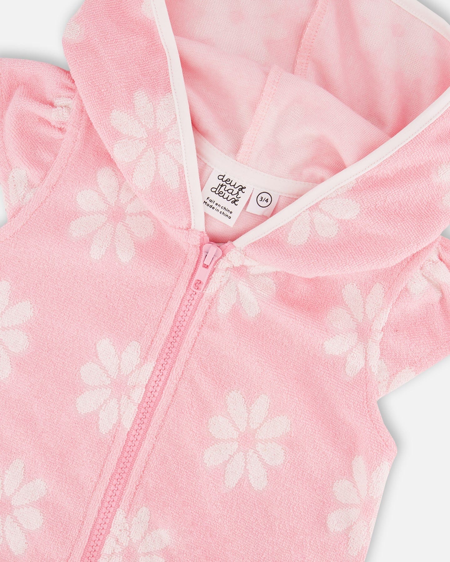 Terry Cloth Beach Hoodie Dress Pink Printed Flowers - Image 4