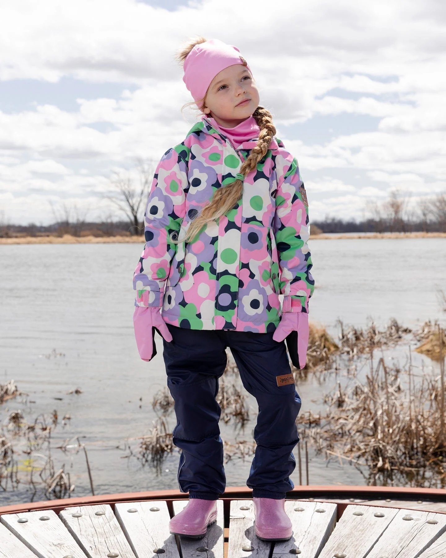 Two-Piece Mid-Season Outerwear Set Black Printed Flowers - Image 2