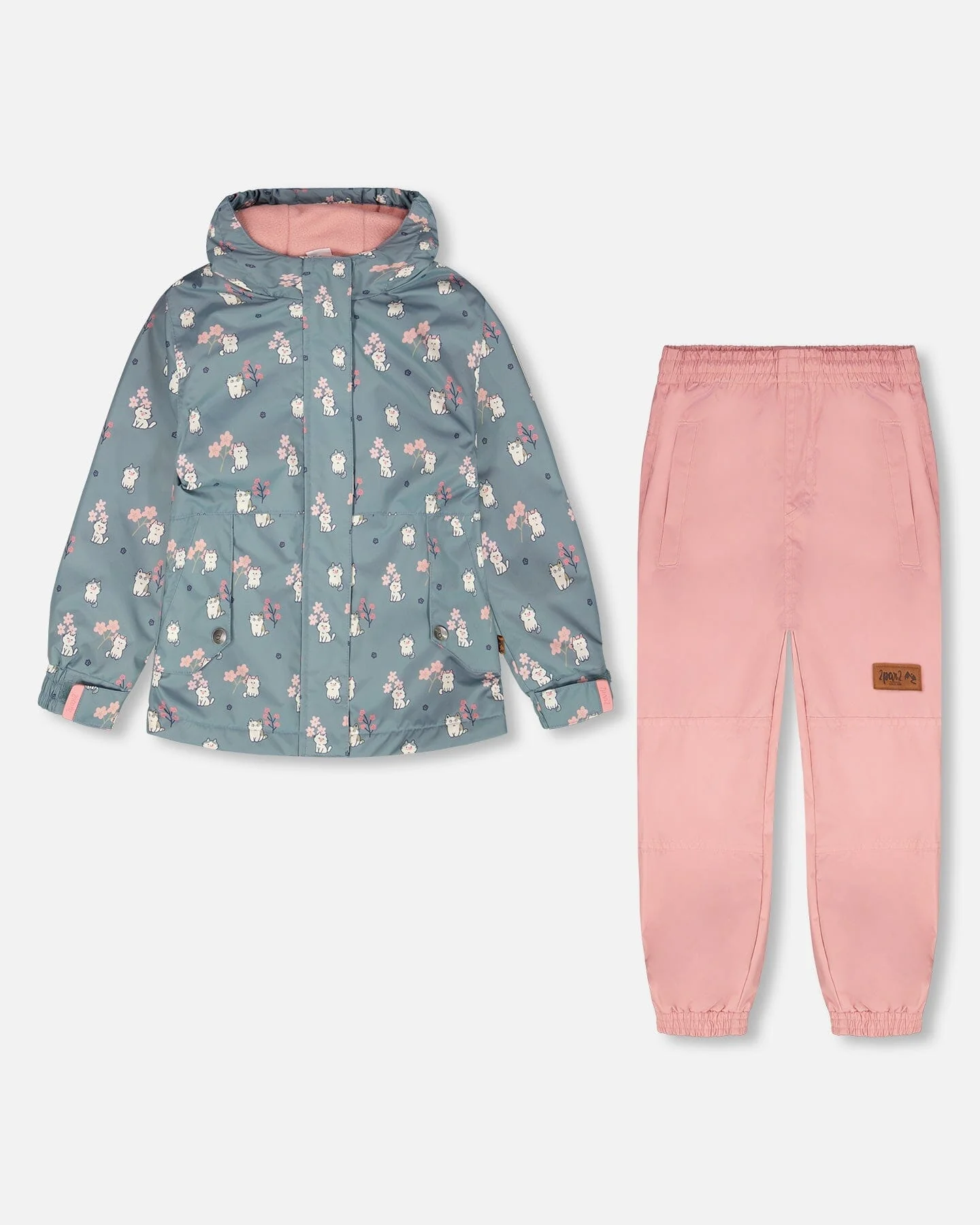 Two-Piece Mid-Season Outerwear Set Green Cat Print