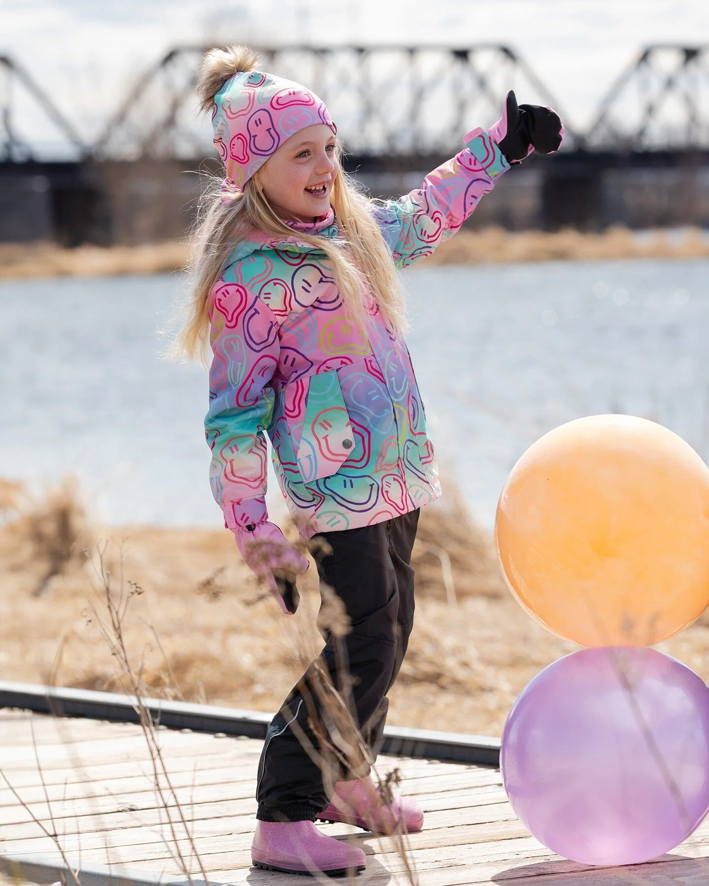 Two-Piece Mid-Season Outerwear Set Multicolored Printed Smileys - Image 2