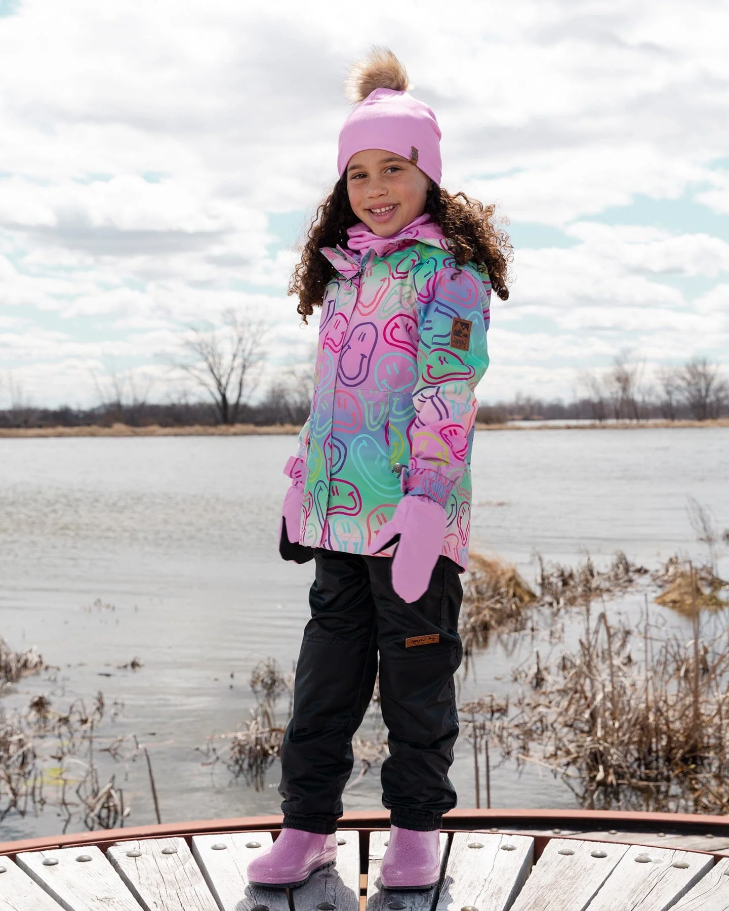 Two-Piece Mid-Season Outerwear Set Multicolored Printed Smileys - Image 3
