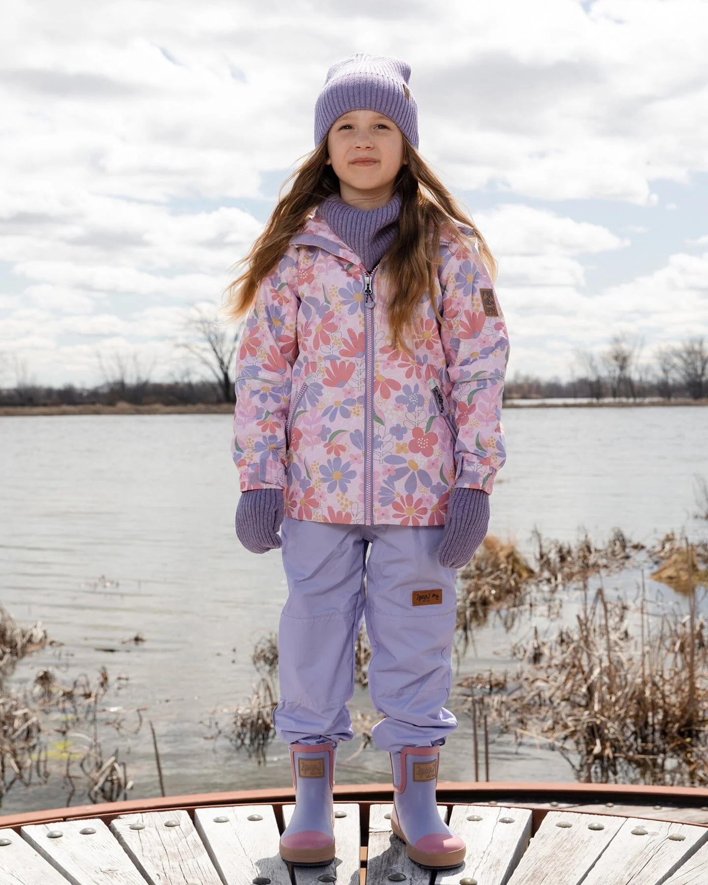 Two-Piece Mid-Season Outerwear Set Pink Flower Print - Image 3