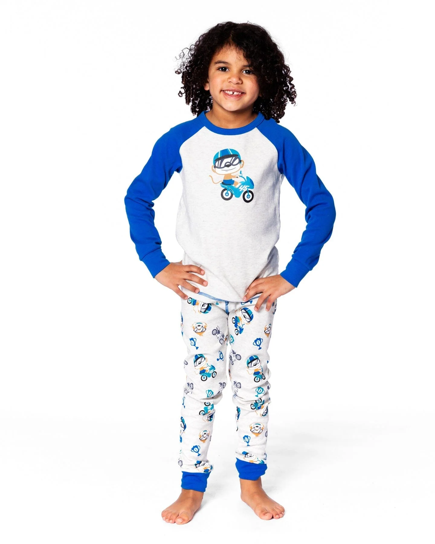 Two-Piece Organic Cotton Pajama Set Beige Monkey Print - Image 2