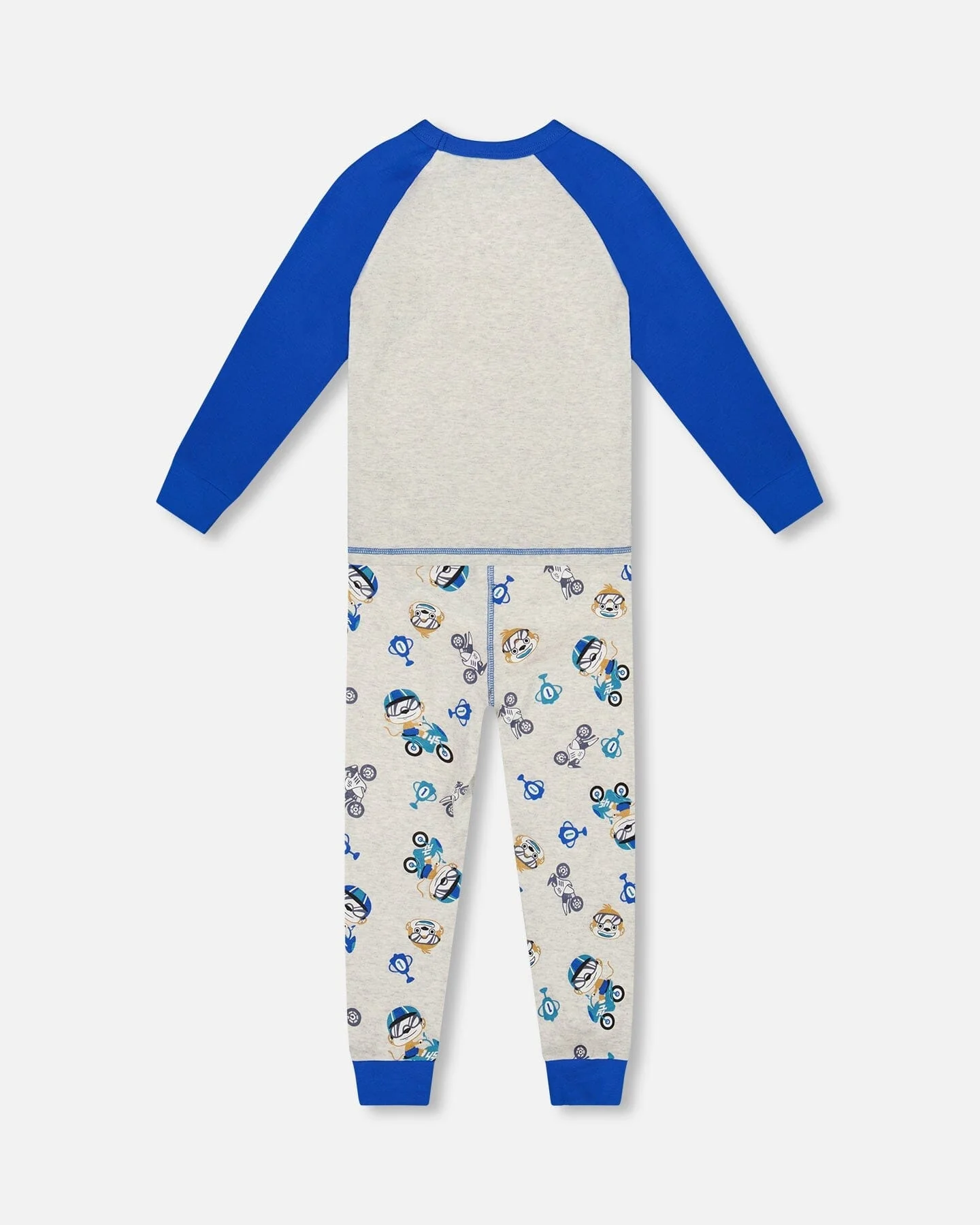 Two-Piece Organic Cotton Pajama Set Beige Monkey Print - Image 3