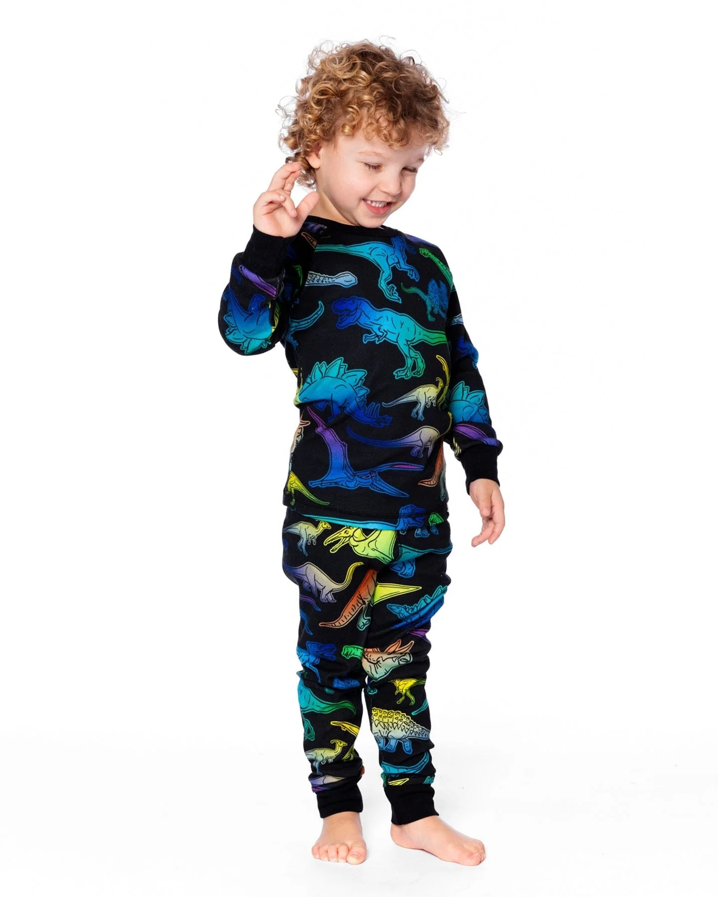 Two-Piece Organic Cotton Pajama Set Black Dinosaur Print - Image 2