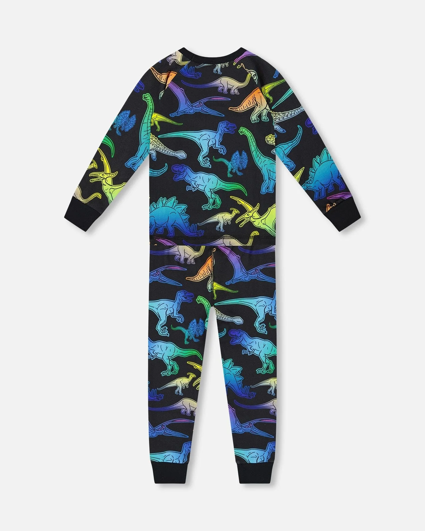 Two-Piece Organic Cotton Pajama Set Black Dinosaur Print - Image 3