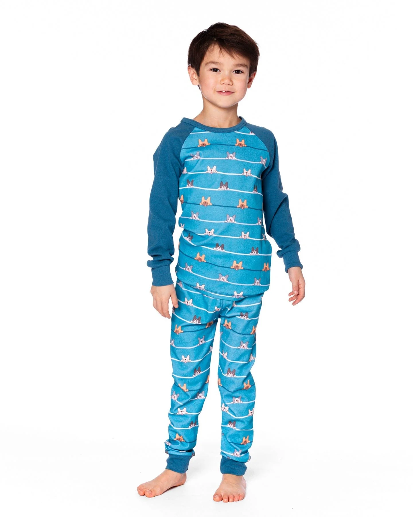 Two-Piece Organic Cotton Pajama Set Blue Dog Print - Image 2