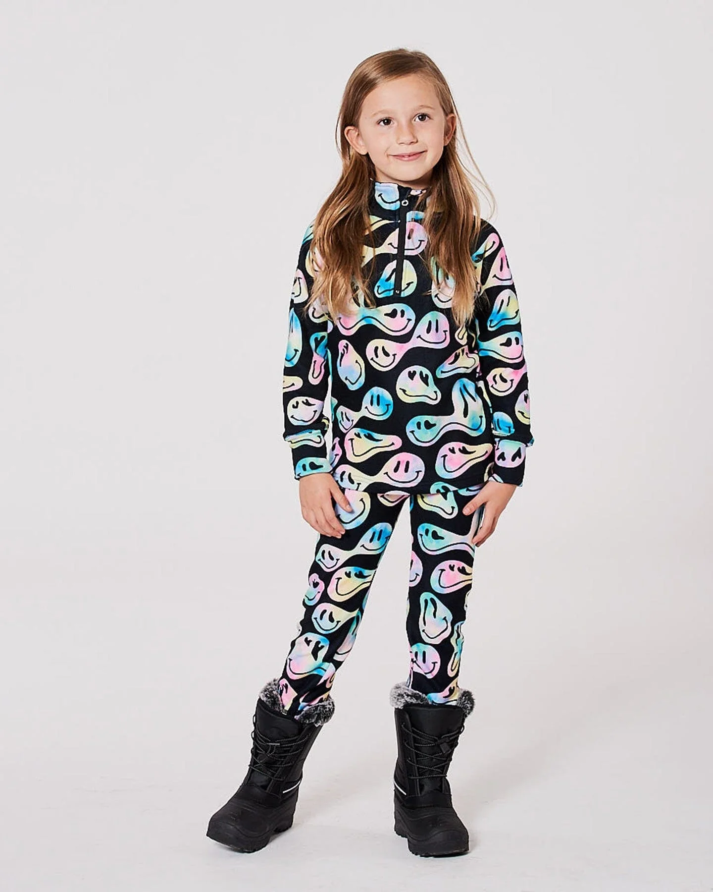 Two-Piece Thermal Underwear Set Smiley Face Girl - Image 3