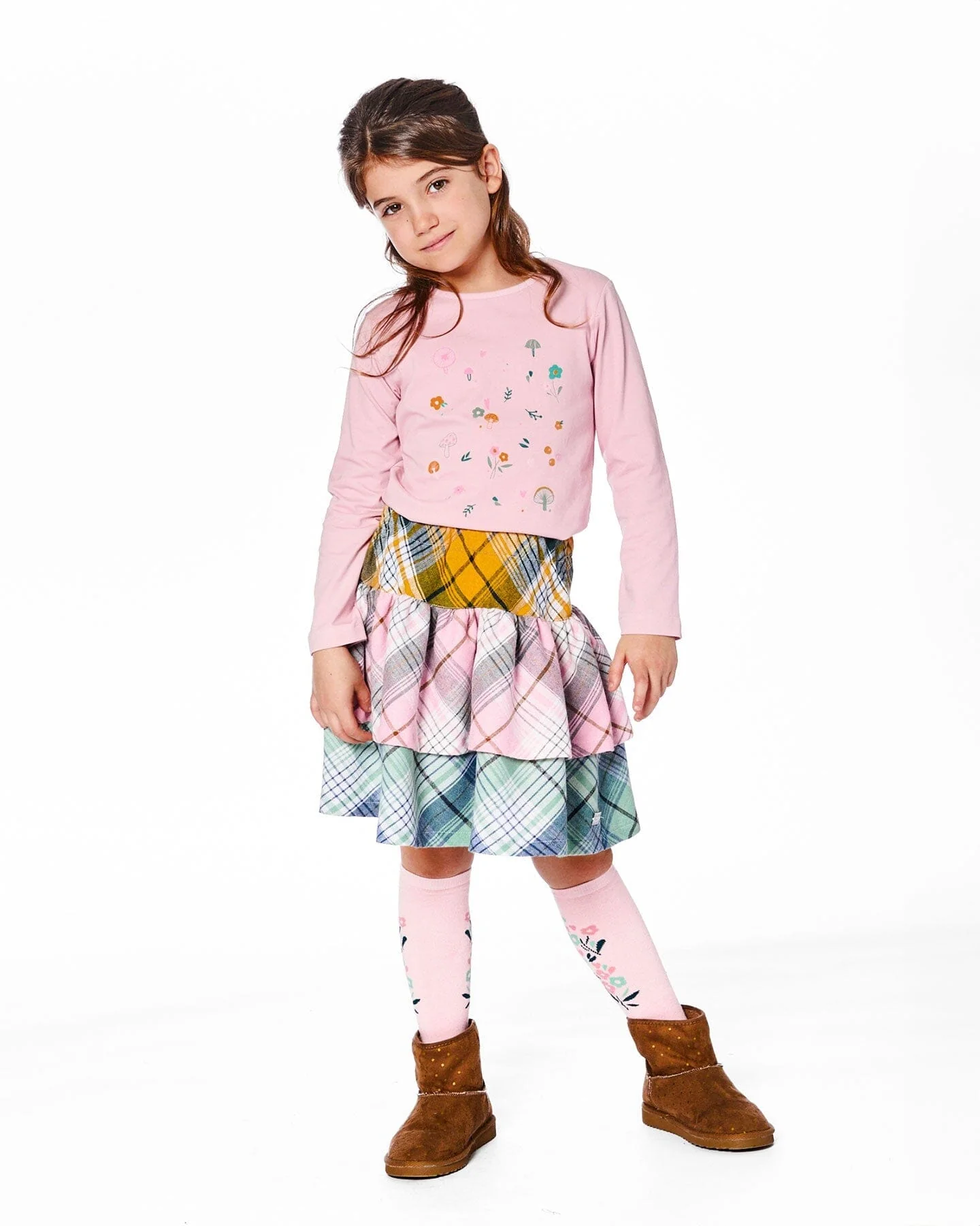 Two-Tiered Flannel Skirt Green Pink And Yellow - Image 2