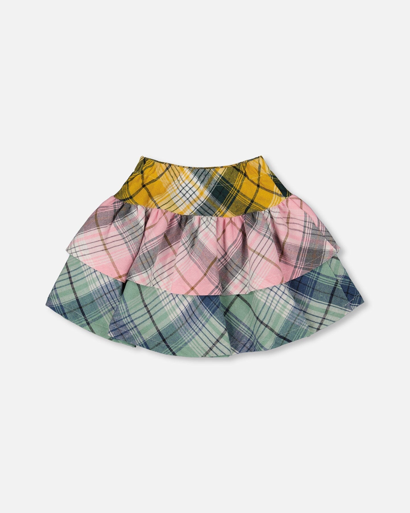 Two-Tiered Flannel Skirt Green Pink And Yellow - Image 3