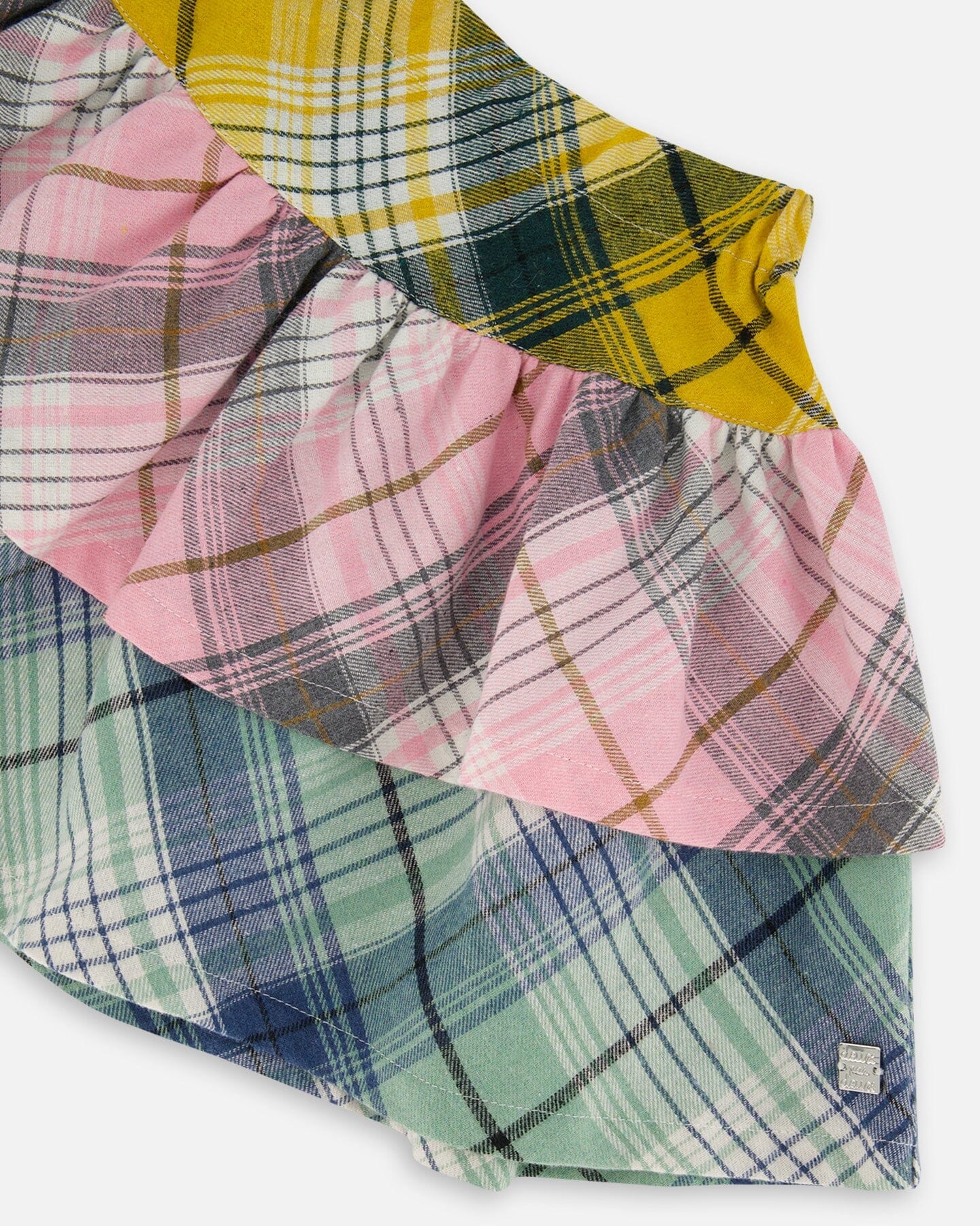Two-Tiered Flannel Skirt Green Pink And Yellow - Image 4